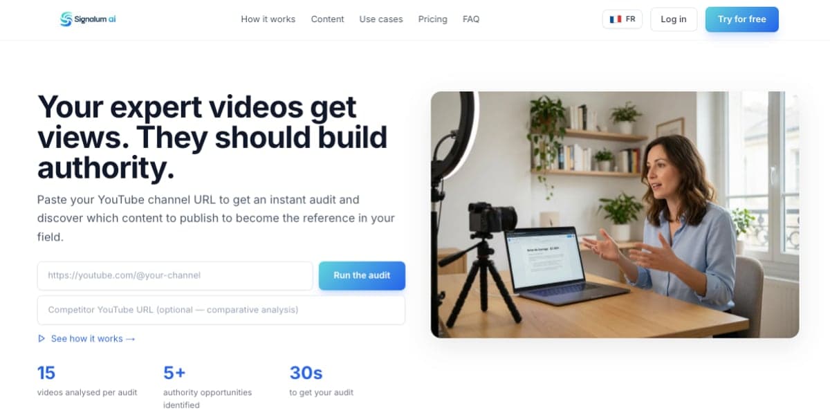 Signalum AI : Système d’autorité et de contenu pour experts B2B francophones : vidéos et podcasts deviennent articles, posts LinkedIn, newsletter et FAQ, dans la voix de l’expert.